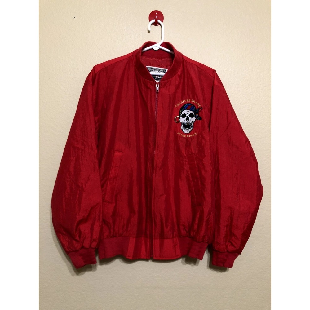 Treasure Island Jacket Mens Size M Made In USA Vintage At The Mirage Red Nylon